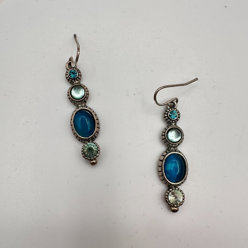 Vintage Y2K Silver Tone Rhinestone Dangle Earrings Statement Women's Jewelry